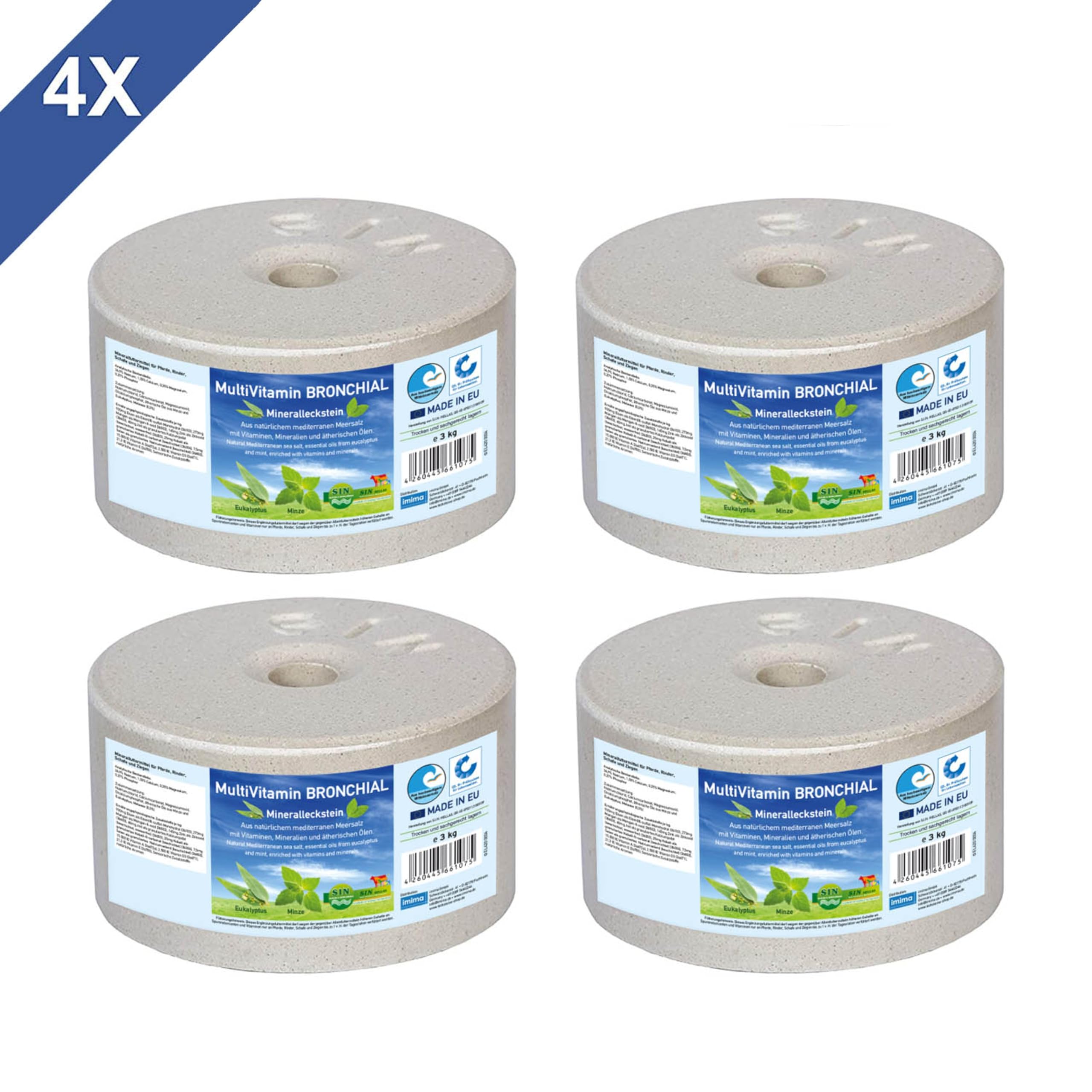 Mineral Lick Horse MultiVitamin BRONCHIAL Salt Lick Set 4 x 3kg - Pietre per leccare il sale per cavalli, pecore, capre, selvaggina e bovini - pietra minerale per leccare il sale