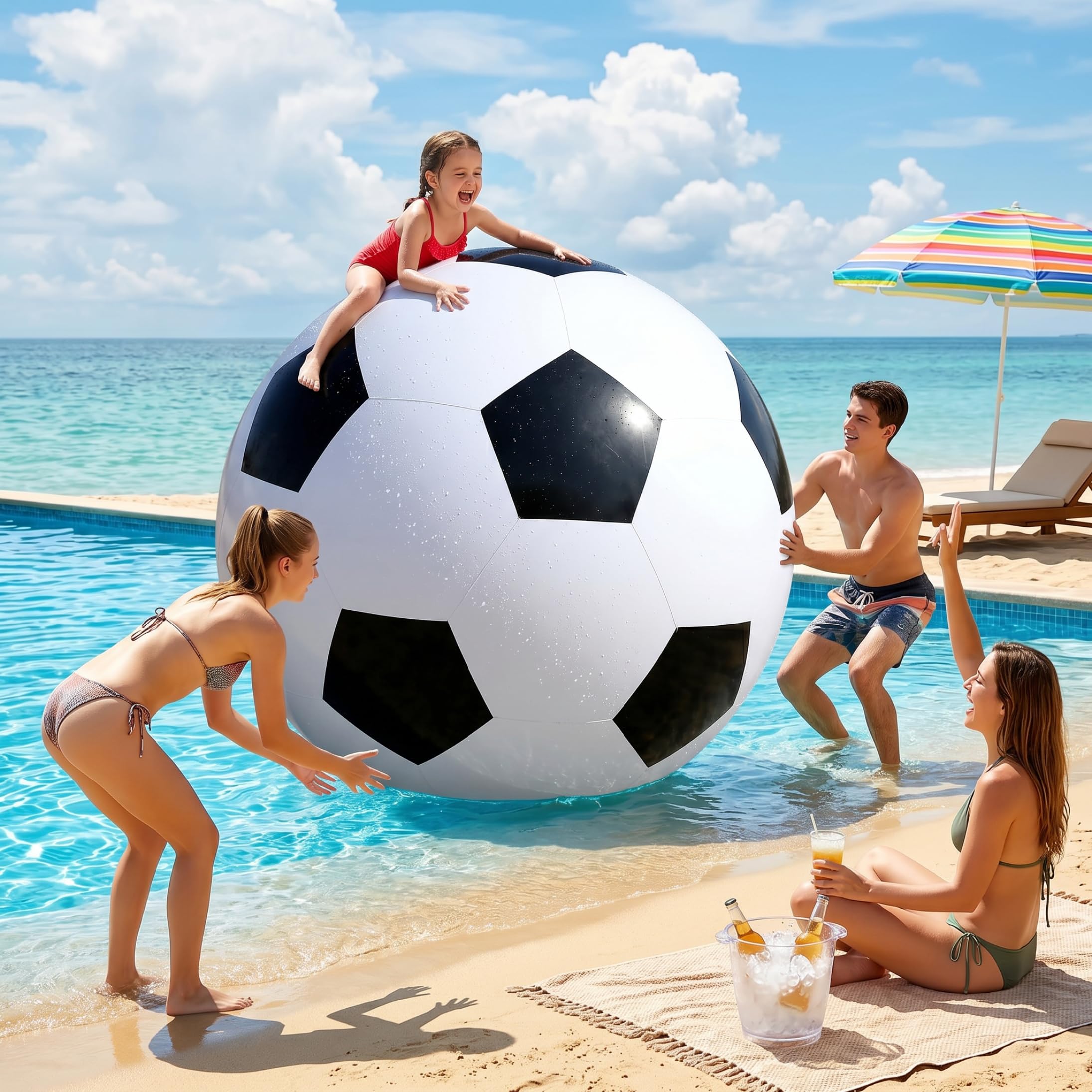 Riesiger aufblasbarer Fußball, großes PVC, 35, 43 Zoll | 35, 43-Zoll-Riesengröße, Mehrpersonenspiel, Pool-/Strandnutzung, einfache Lagerung und Transport, für Kinder und Erwachsene