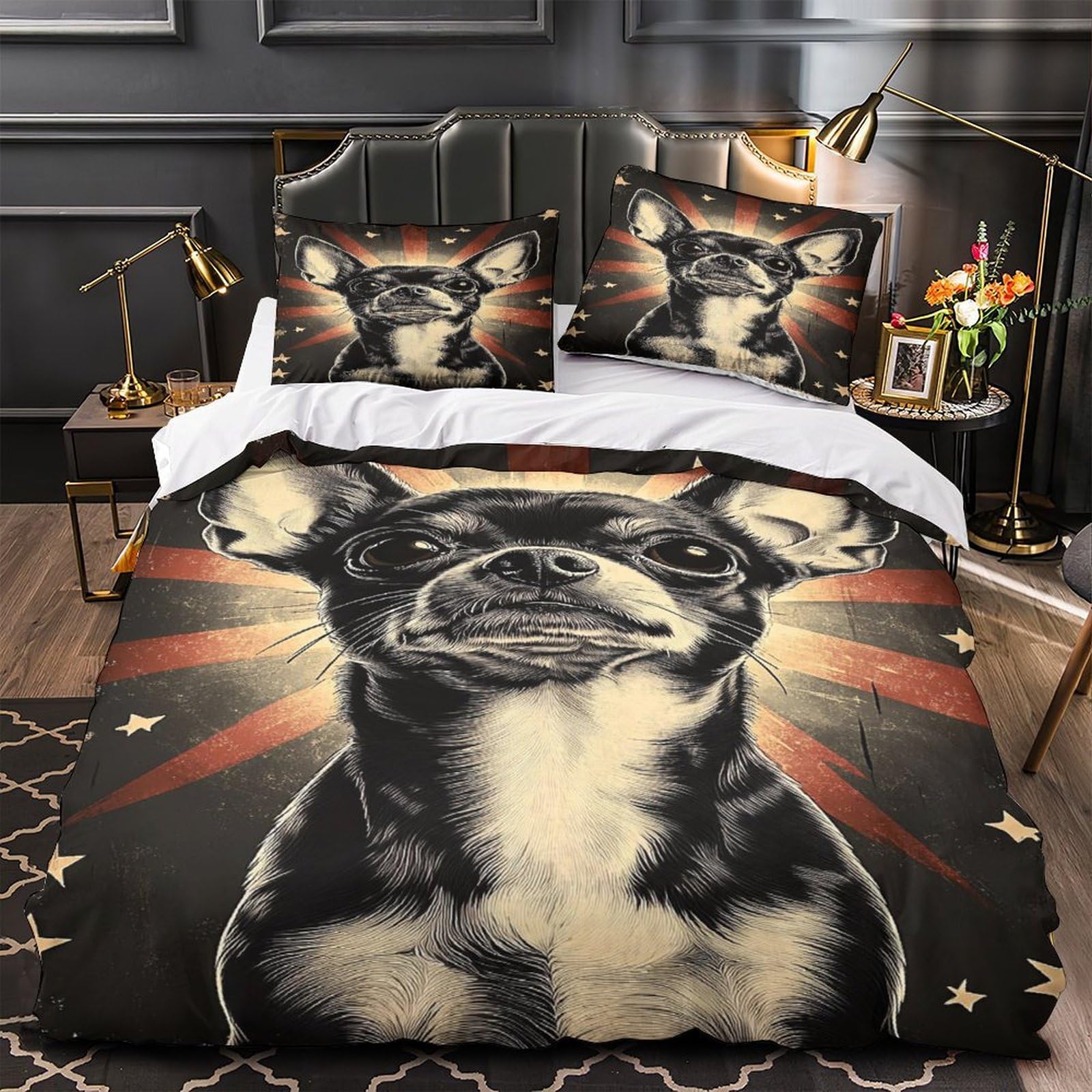 Parure de lit Chihuahua ultra douce en microfibres respirante avec fermeture éclair pour fille