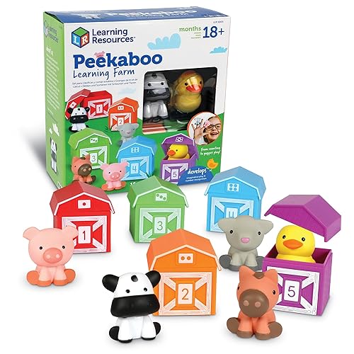 Recursos de Aprendizaje Granja Peekaboo - 10 Piezas, Juguetes de Aprendizaje para Niños Pequeños de 18+ Meses, Juguetes de Cuentado y Clasificación, Juguetes de Animales de Granja, Llenadores de Cesta de Pascua​