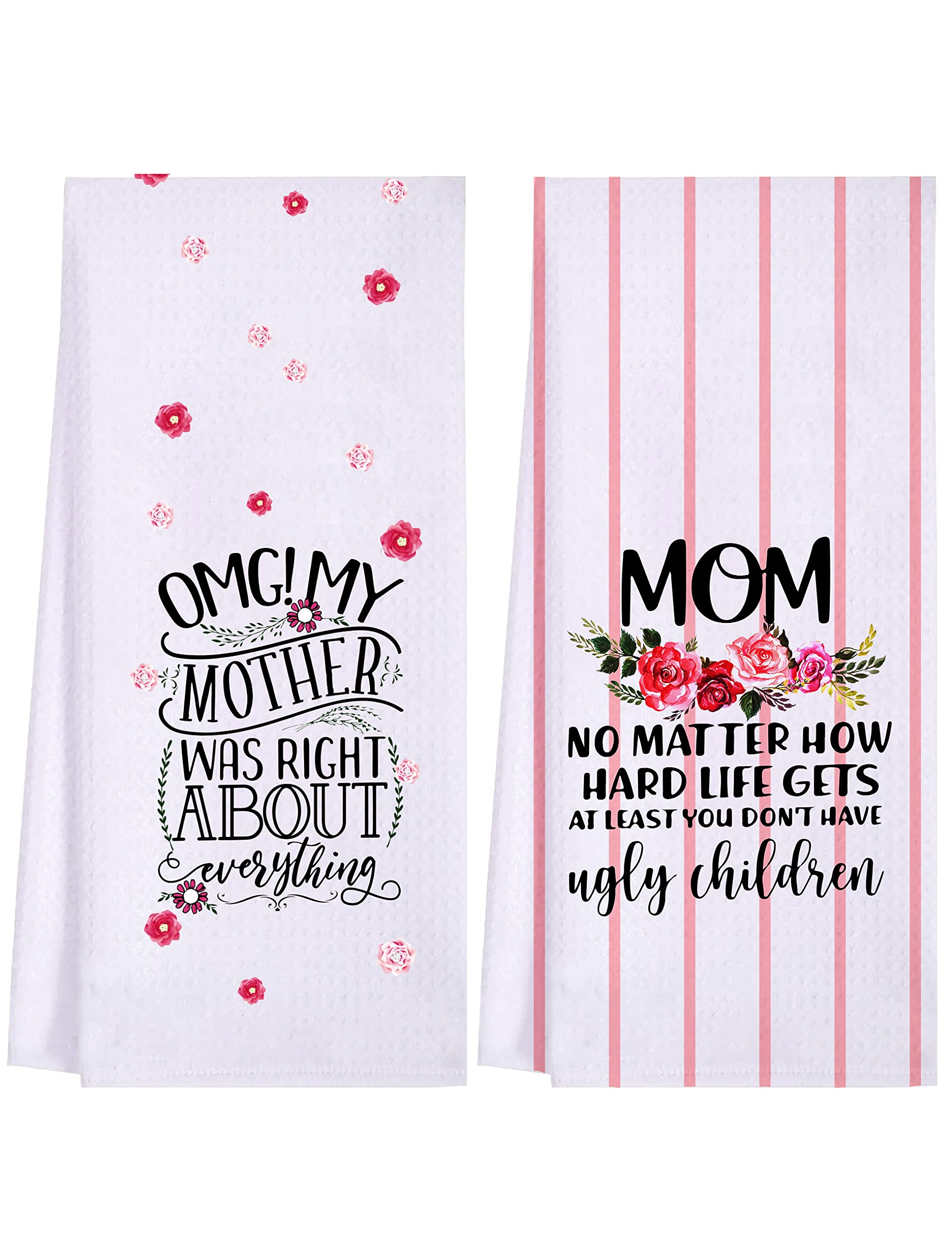 (2 Packs Funny Kitchen choice for Mom Birthday choice from Daughter Dish Towels Set with Mother Sayings Cute Tea Hand Drying Towel Pattern Design Fun Decorative Cool Decor Bar Cloth Dishtowel