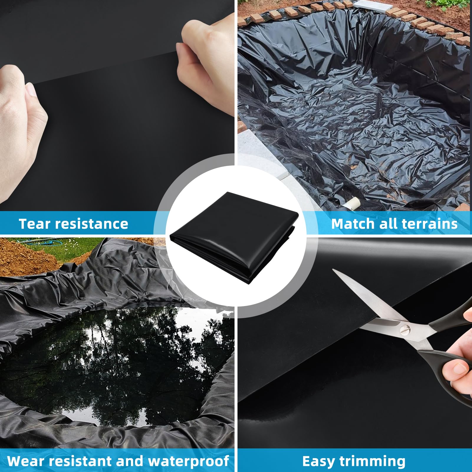 Bâche d'étang - 6 x 6 m - Épaisseur : 0,5 mm - Noir - En polyéthylène haute densité - Pour bassin à poissons, fontaine, jardin aquatique, cascade - Pour bassin de jardin