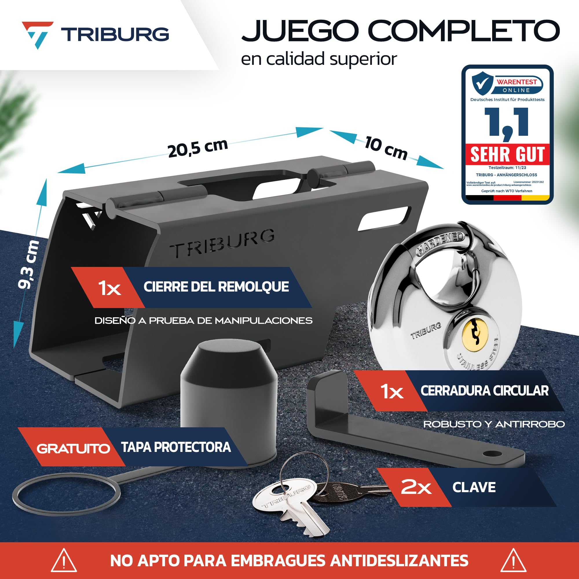 TRIBURG Candado para Remolque con Cerradura Redonda. Atención: para acoplamientos de hasta máx. 7 cm de Altura x 9 cm de Ancho. Seguridad para remolques desacoplados. Candado de Barra de tracción