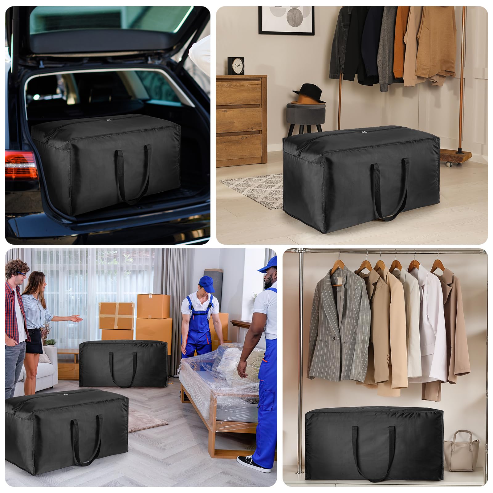 Confezione da 4 grandi borse da viaggio resistenti, borsa da palestra pieghevole, borsa sportiva, robusta borsa da viaggio Oxford 600D, leggera e impermeabile, borsa per il fine settimana, 128 l, Nero