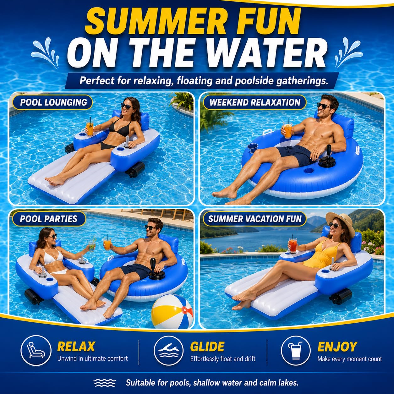 Sillon de Piscina Motorizado para Adultos Tumbona Electrica Hinchable Agua A