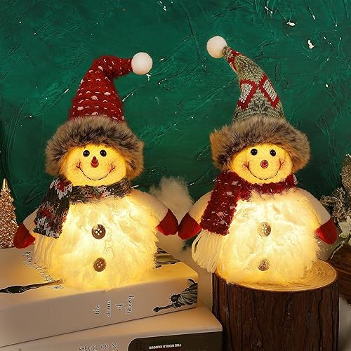 Miniatura 4 de Juegoal Paquete de 2 decoraciones de mesa de Navidad, figuras de muñecos de nieve de felpa iluminadas de 10 pulgadas, regalo de vacaciones de muñeco