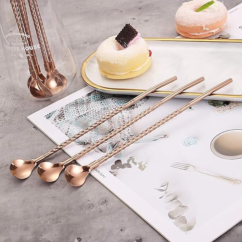 Miniatura 3 de 50 popotes de cuchara de metal reutilizables a granel para venta al por mayor, pajitas de acero inoxidable de 8.5 pulgadas para beber de oro rosa,