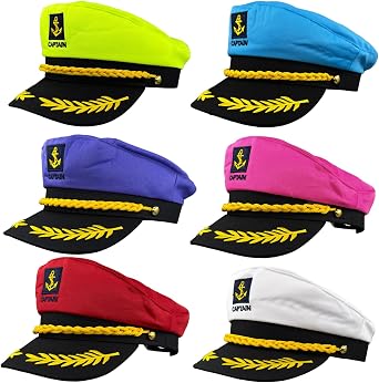 6PC Yacht Captain Hat Nautical Themed Sailor Boat Ship Sailor Party Hats Navy Marines Admiral Cap