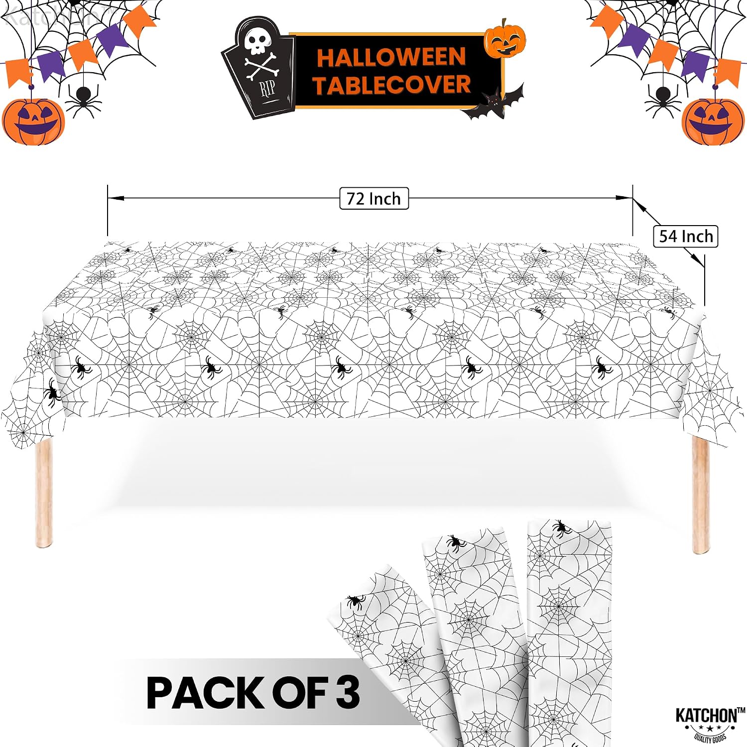 KatchOn, Spiderweb Halloween Tablecloth - 72x54 Inch, Pack of 3 | Halloween Decorations Indoor, Outdoor Decor | Table Cover for Haunted Party Decorations, Party Supplies Tables Decor