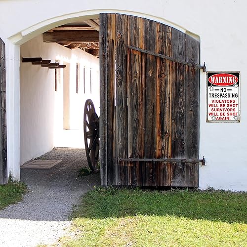 Miniatura 5 de Letrero divertido de no entrar, letreros de metal de advertencia, Violators will be shot Survivors will be shot again, letrero de patio, garaje,