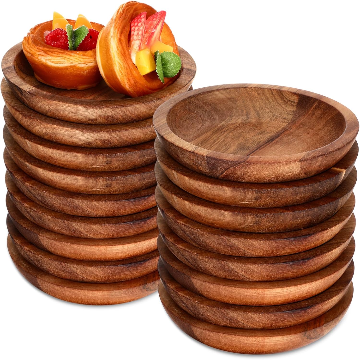 Gejoy 20 Set Acacia Wood Dinner Plates Round Wooden Charger Plates 6 Inch Serving Tray Lightweight, Unbreakable Natural Dinnerware Dishes for Steak, Snack, Dessert, Cake (Height 0.98 in)