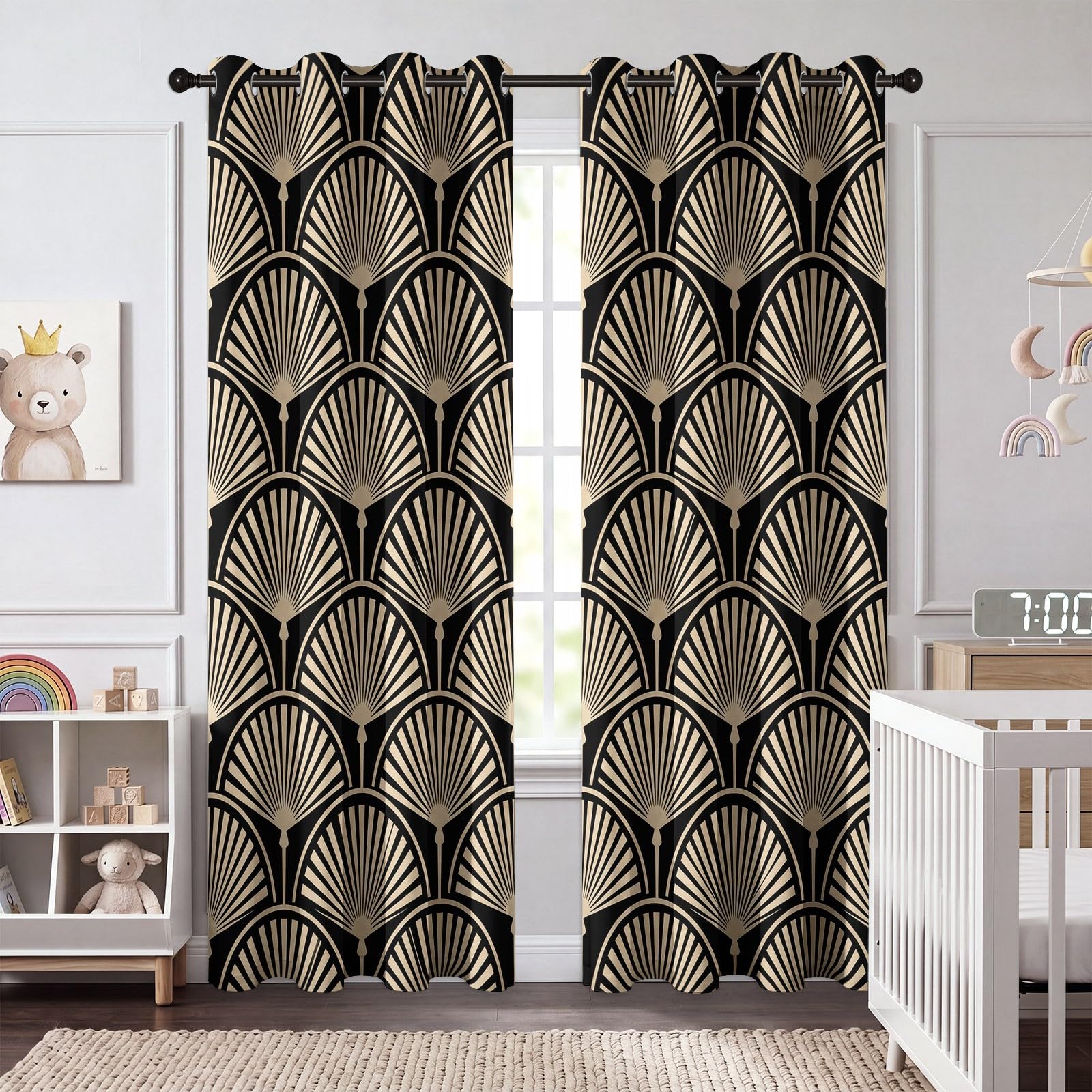 Generisch Vorhänge H 200 x B 70 cm, Minimalistisch Klassisch Vorhang Blickdicht Gardinen, Geometrie Fächer Linien Verdunklungsvorhänge mit Ösen Thermovorhang für Wohnzimmer Schlafzimmer 2er Set