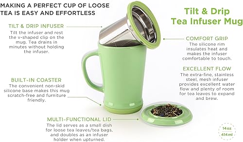 Miniatura 9 de casaWare Tilt and Drip - Taza de cerámica con infusor de té, 14 onzas (Azure Berry)