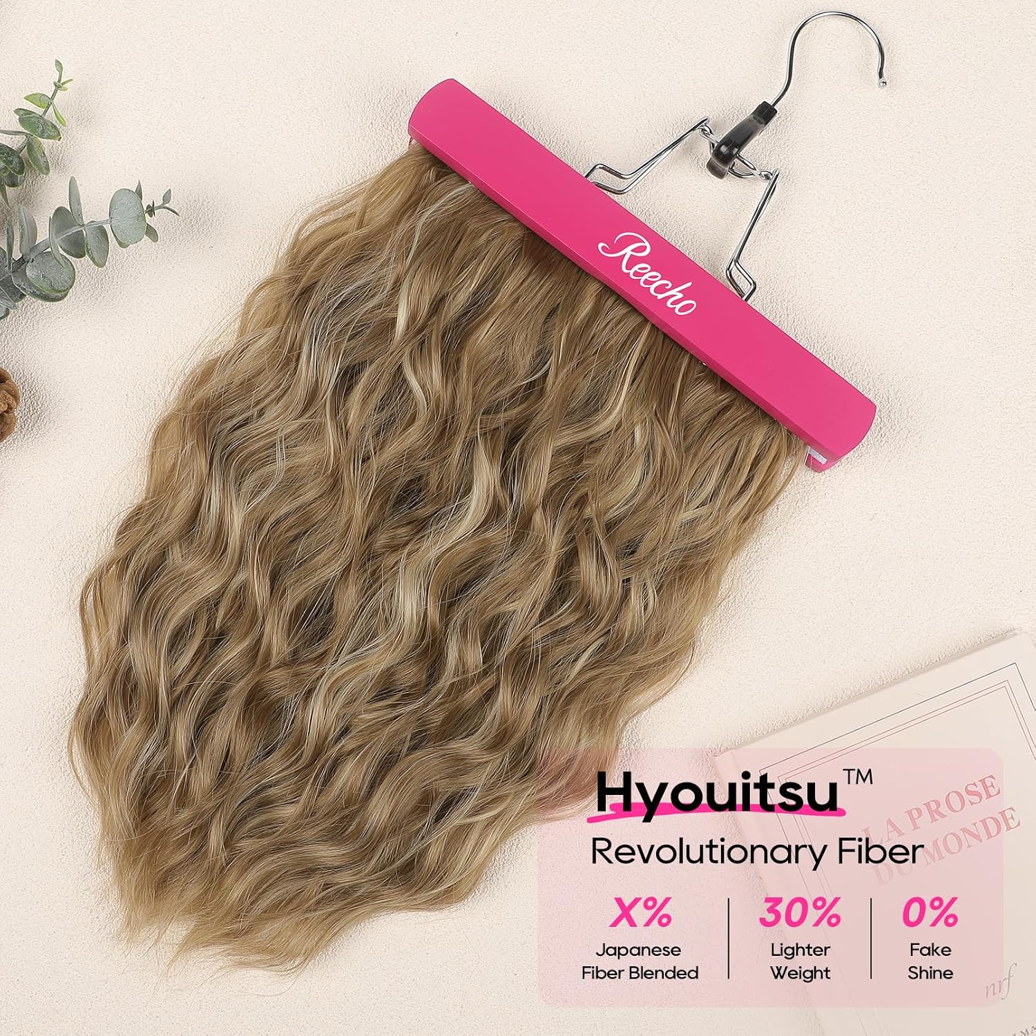 REECHO Clip in Hair Extensions, 4PCS Hair Extensions 14" Short Wavy Invisible Lace Weft Natural Soft Hairpieces for Women – Light Brown with Blonde Highlights