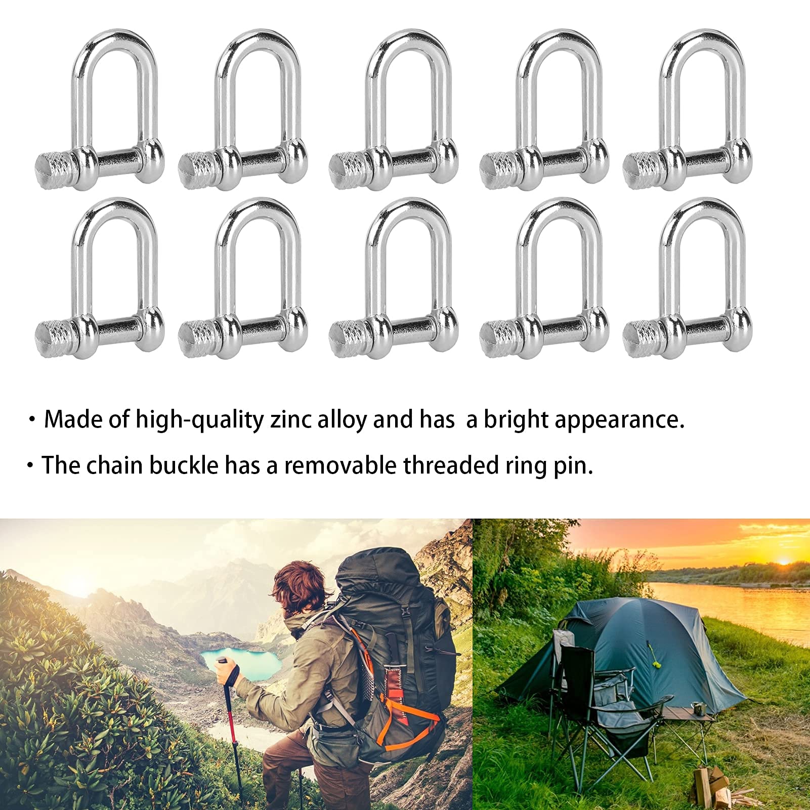 Grillete en forma de U, 10 piezas 3cm/1,2in Mini grillete en forma de D de acero inoxidable Grilletes con anilla en D de aleación de zinc Grillete de ancla para joyería Paracord, aparejos marinos