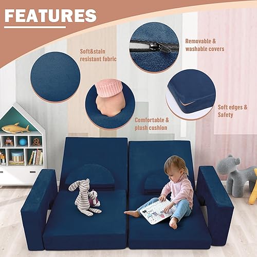 Miniatura 5 de Betterhood Sofá modular para niños, 10 piezas, sofá modular para niños, muebles imaginativos para niños creativos, muebles de dormitorio de niños
