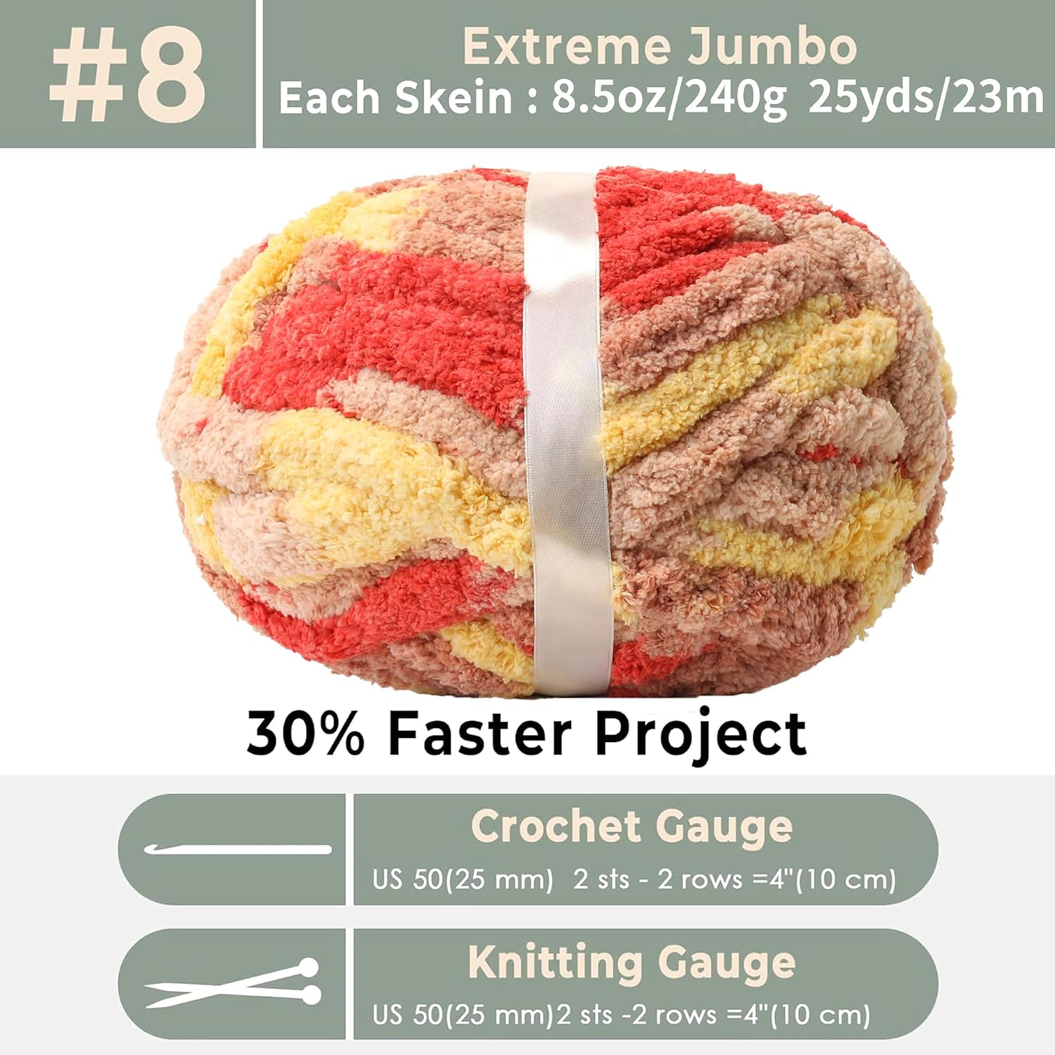 Chunky Chenille Yarn for Hand Knitting 8 Jumbo Pack Chunky Yarn for Hand Soft Blanket Knitting, Bulky Thick Fluffy Yarn for Crocheting (Grapefruit Color)
