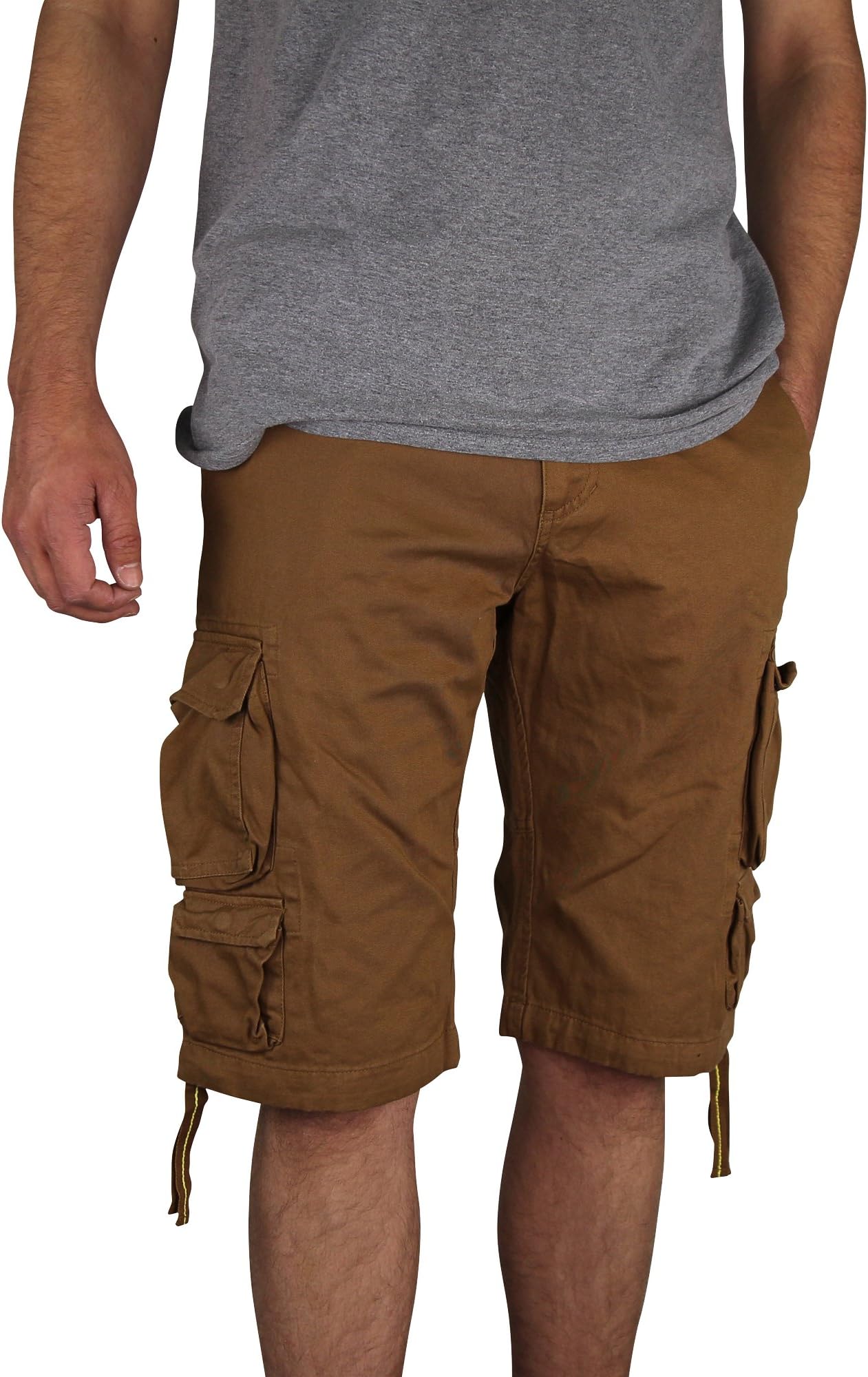 Gray Earth Men's Long Lightweight Cargo Shorts (Khaki, 36)