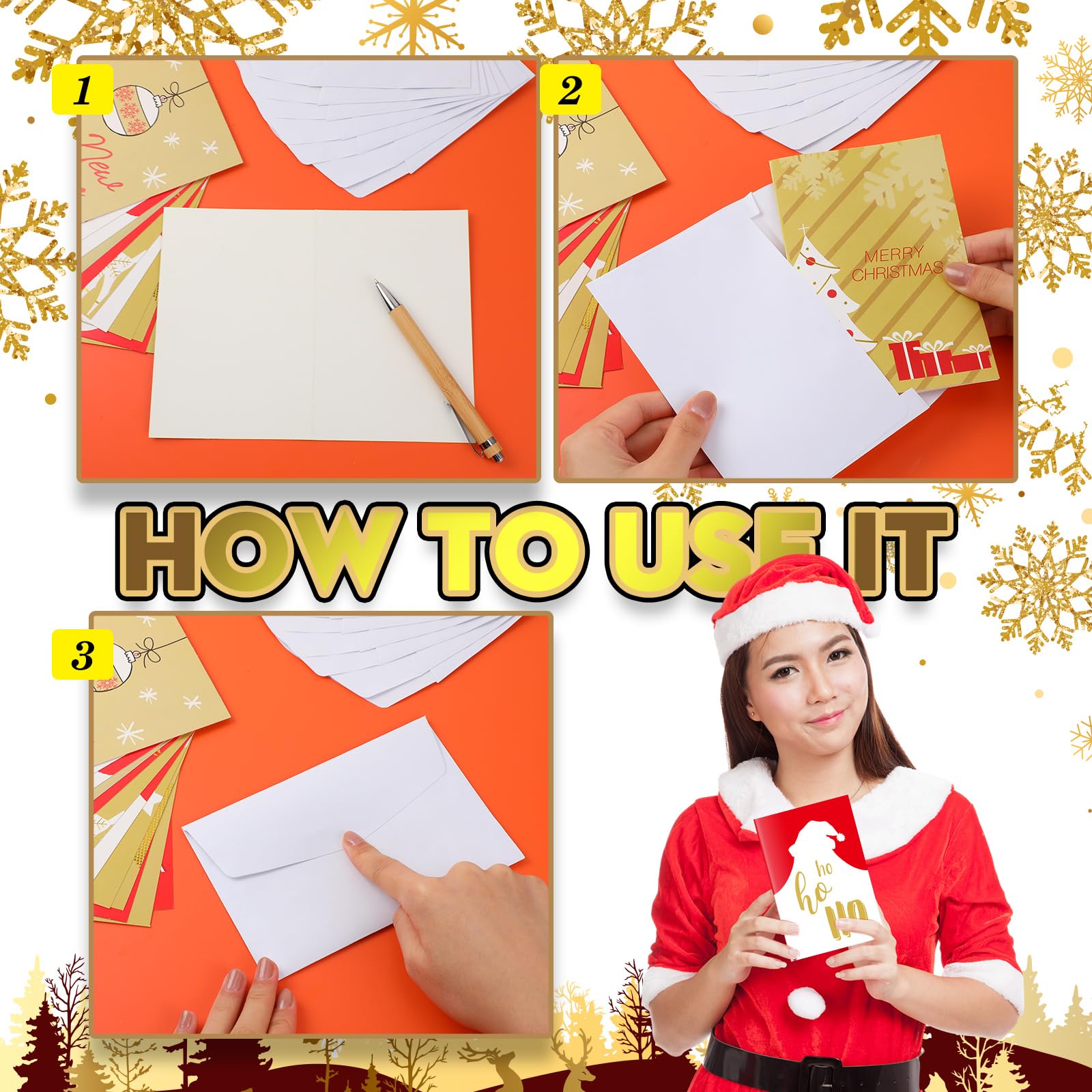 Zhanmai 210 Pcs Christmas Greeting Cards, Gold Foil Christmas Cards with Red Envelopes, 6 x 4 Inch Collapsible Holiday Cards Set 16 Designs Boxed Merry Christmas Cards Bulk for Loved Ones