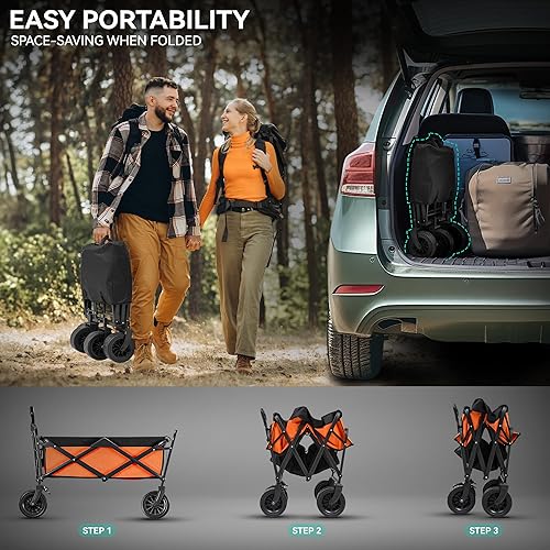 Miniatura 5 de YITAHOME Carro de playa con ruedas universales grandes, carro plegable con mesa, 2 soportes para bebidas, gran capacidad de carga de 220 libras,