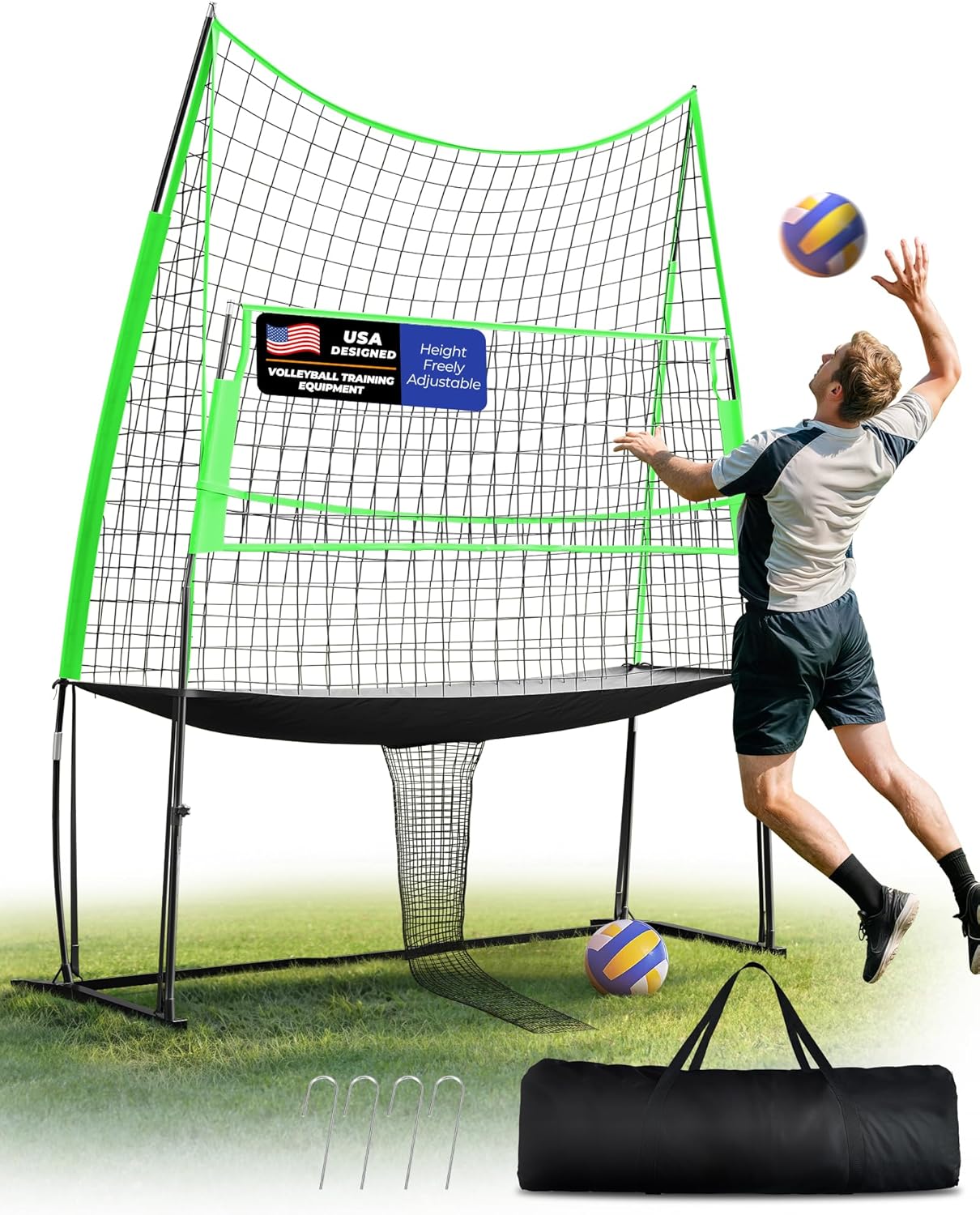 Volleyball Training Equipment, Height Freely Adjustable Practice Net for Spike Hitting Serving, Portable Volleyball Net for Backyard, Indoor Outdoor Use