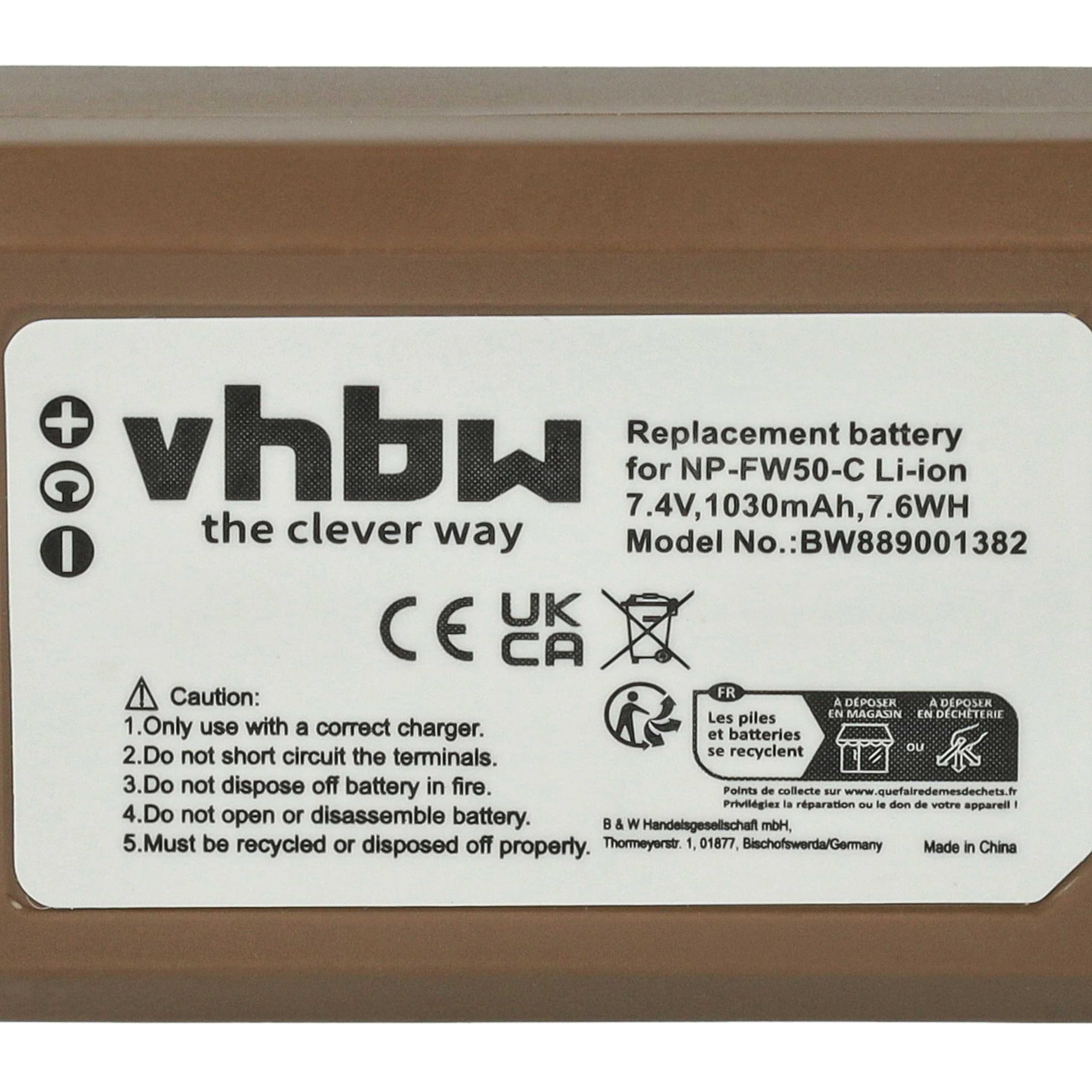 vhbw 3 x bateria kompatybilna z Sony RX1R III Camera (1030 mAh, 7,4 V, Li-Ion), infochip, gniazdo USB-C