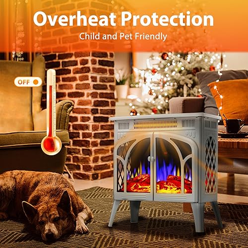 Miniatura 5 de ZAFRO Calentador de chimenea eléctrico, chimenea independiente de 5,100 BTU con control remoto y función de temporizador, color de llama ajustable,