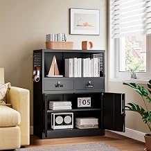 Storage Cabinet with Drawers, 41.3" Steel Lockable Storage Cabinets with Doors and Side Pegboard, Metal Cabinet for Garage, School, Home Office, Black