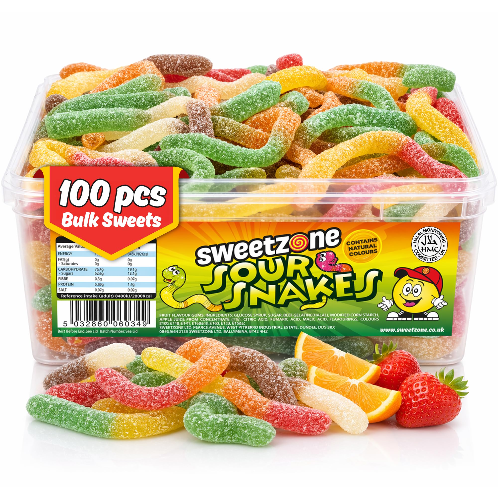 Sweetzone Sour Snakes Tub 800g, 100 Pcs, Jelly Fizzy Sweets Tub