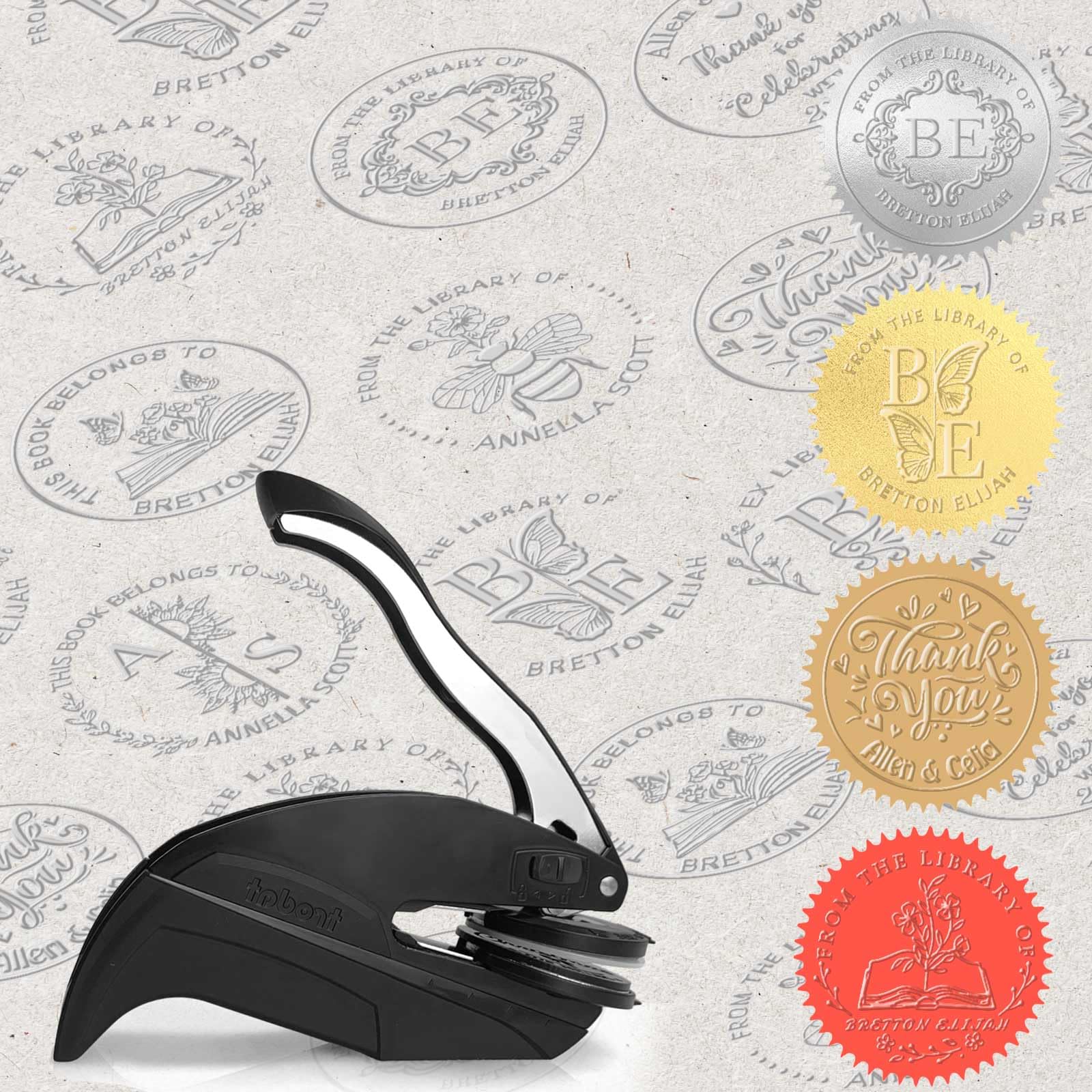 Book Embosser Personalized Embosser Stamp Custom Book Embosser Customizable Embosser Floral Bee Butterfly - from The Library of,Embosser Stamp