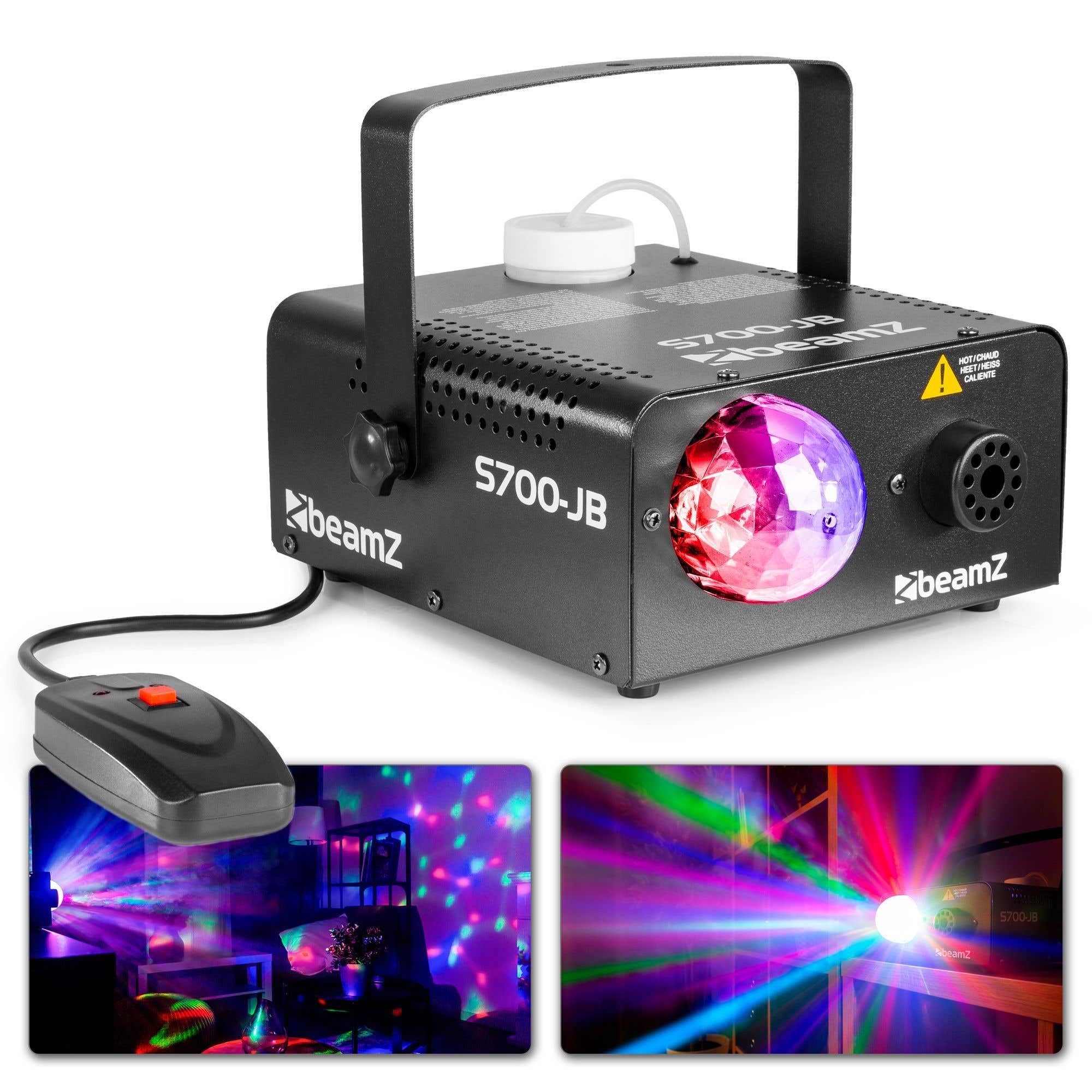 BeamZ Nebelmaschine mit LED Discokugel & Fernbedienung, 700W Fog Machine mit RGB Jelly Ball, Lichteffekte für Party, Mini Nebelmaschine Halloween, Rauchmaschine klein