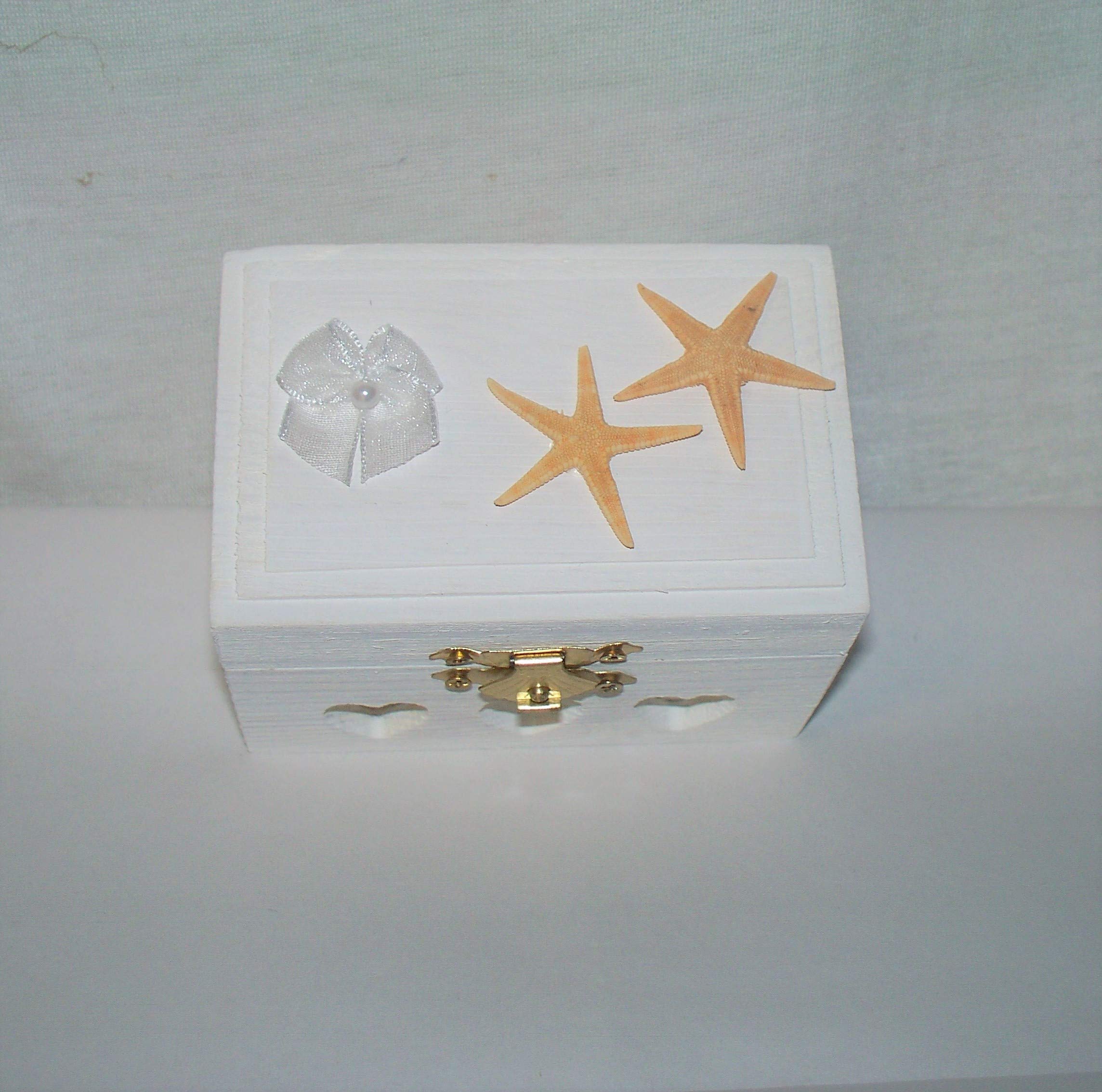 Wedding ceremony Ring bearer Box Hold Rings Beach Seashells Starfish Design