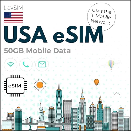 travSIM e SIM Card USA Red T-Mobile Datos móviles de 50 GB a velocidades 4G5G eSIM USA tiene llamadas nacionales ilimitadas y mensajes de texto
