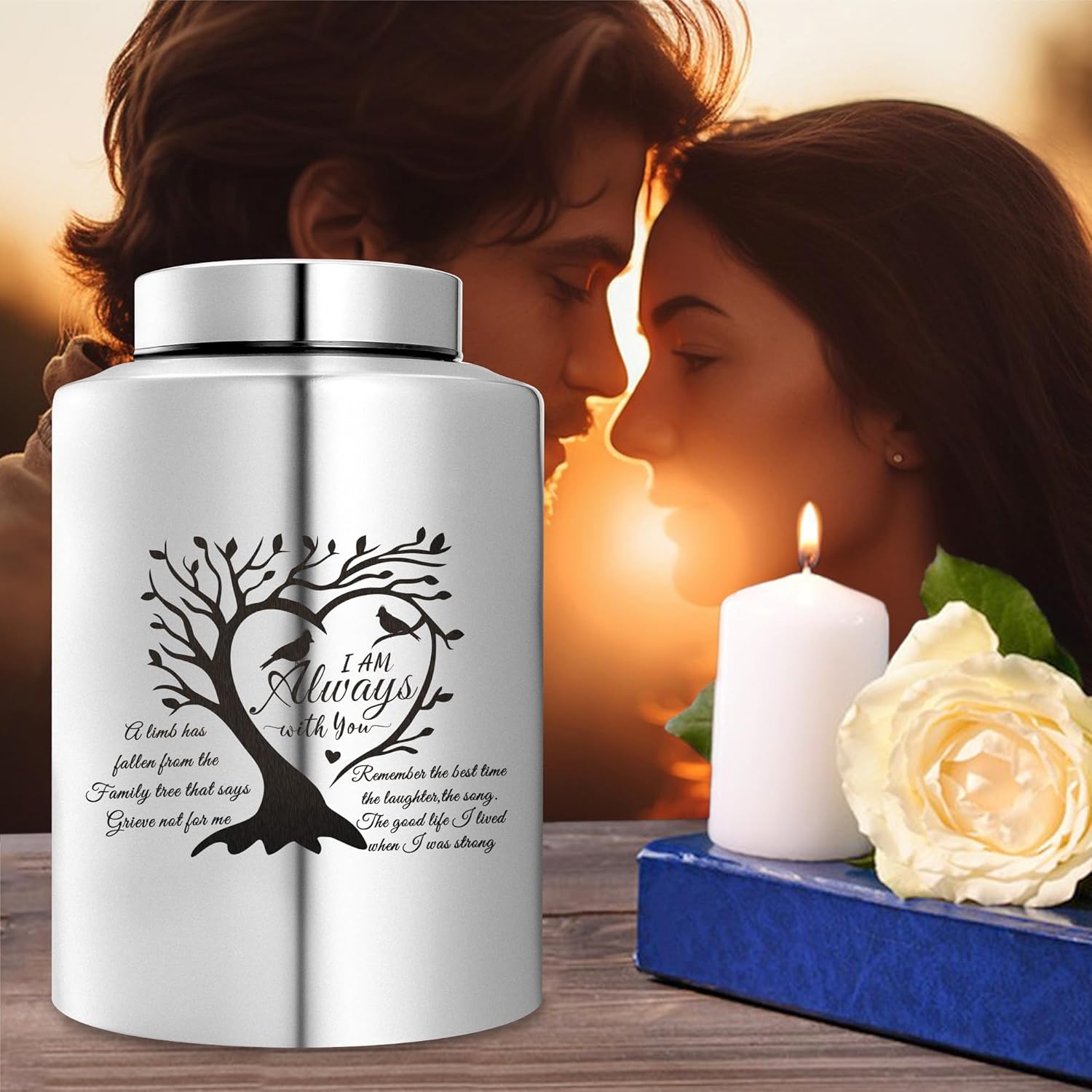 Cremation Urns for Human Ashes Adult Male or Female, Family Tree Memorial Urns for Ashes Casket for Men Women,Silver Burial Urn for Adults Up to 160 IBS