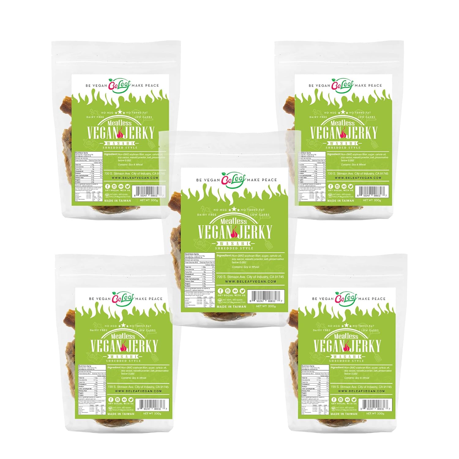 BELEAF Wasabi Vegan Jerky Wasabi Hot Meatlike Plant