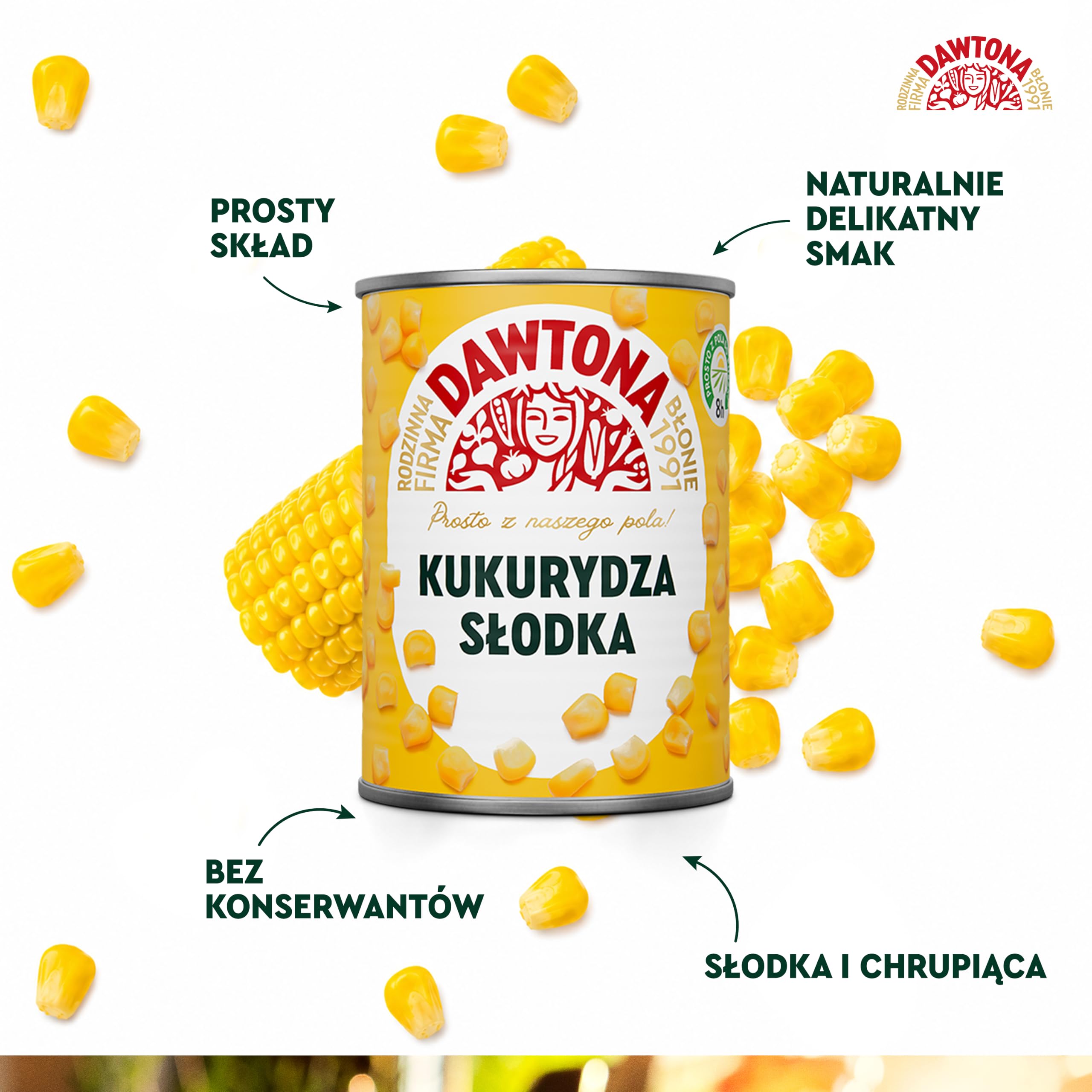 DAWTONA Kukurydza konserwowa słodka 12 x 400g - Bez konserwantów i sztucznych dodatków - Naturalnie soczysta i chrupiąca - Idealna do sałatek, zup i dań