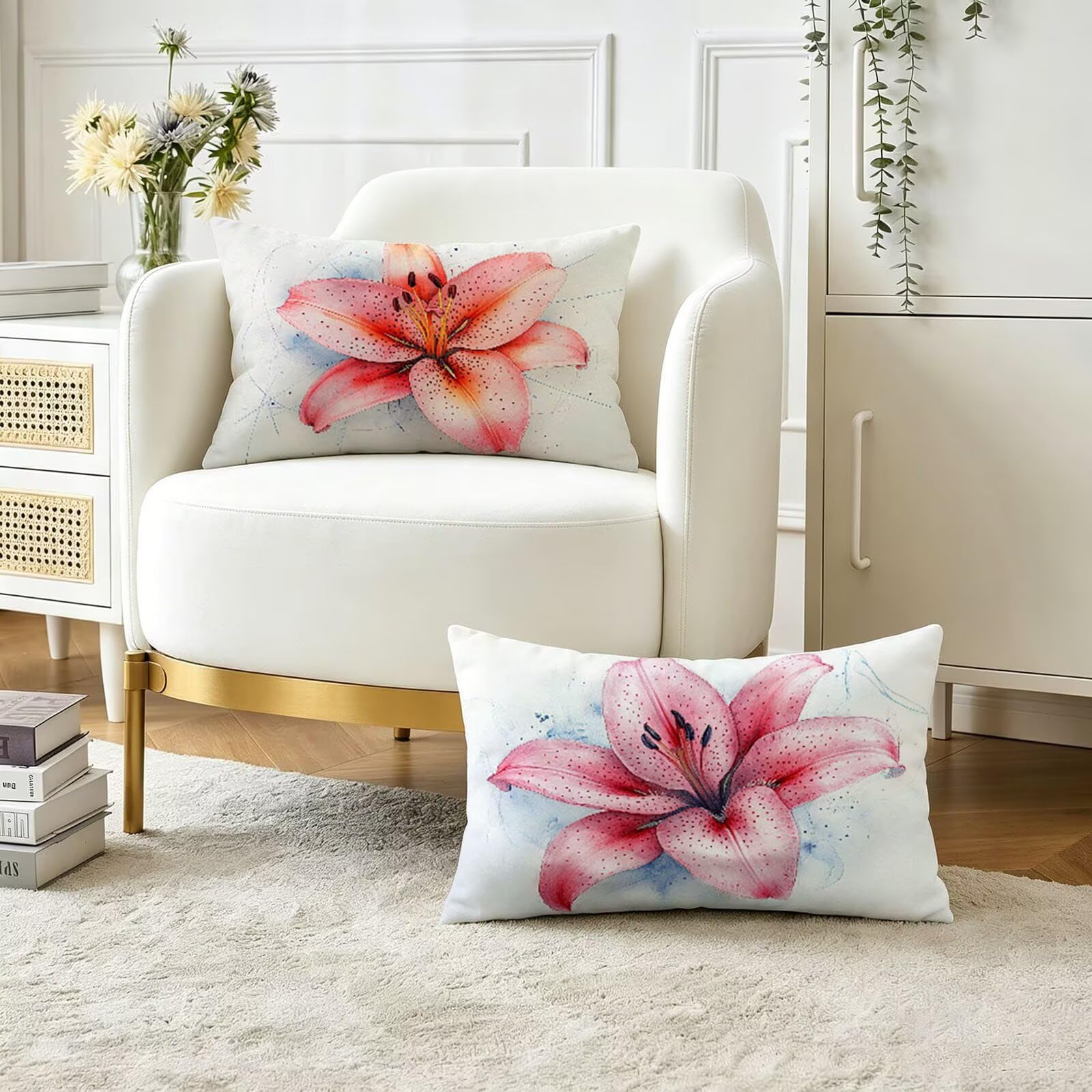 Housse coussin 40x80 cm rose impermeable pour canape de jardin et terrasse en ete