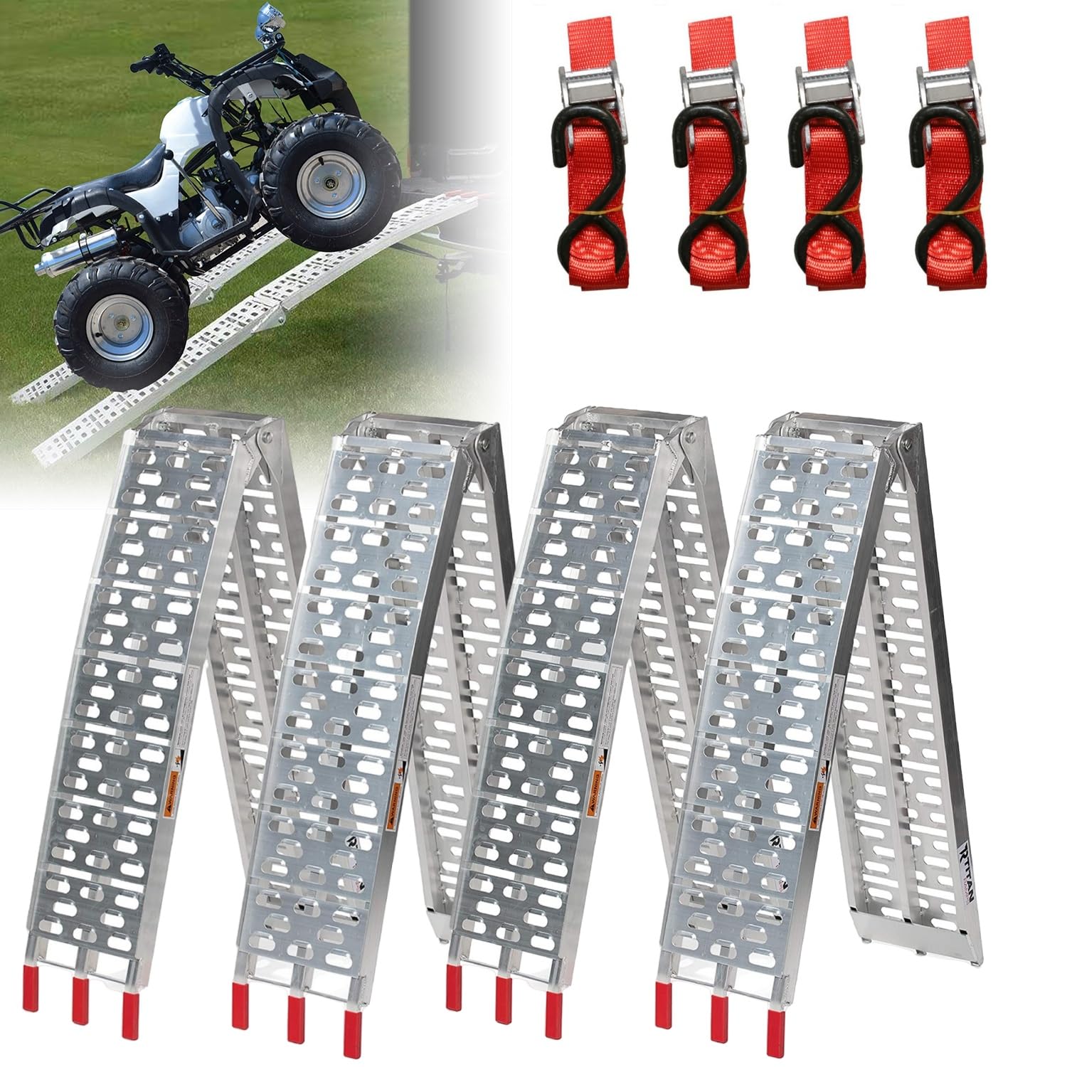 4-w-1 składane rampy załadunkowe, pojemność 340 kg, antypoślizgowe, stal ocynkowana, odpowiednie dla samochodu, motocykla, ATV, kosiarki, 226 cm