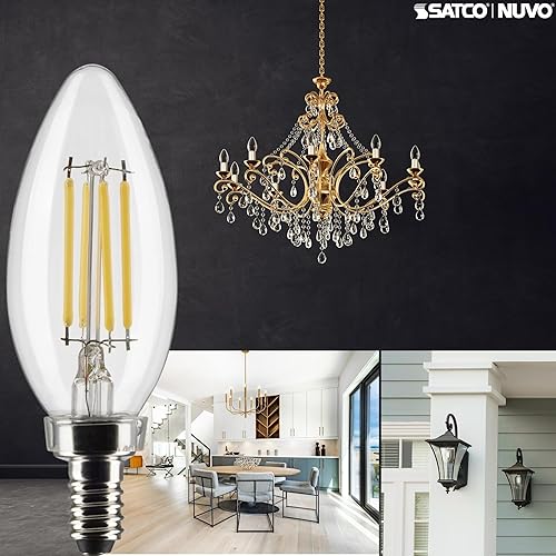 Miniatura 3 de Satco Lámpara LED, S21264 4B11LED927CL120VE12, bombilla B11 de 4 W, transparente base de candelabro 90 CRI 2700 K 120 voltios para candelabros,