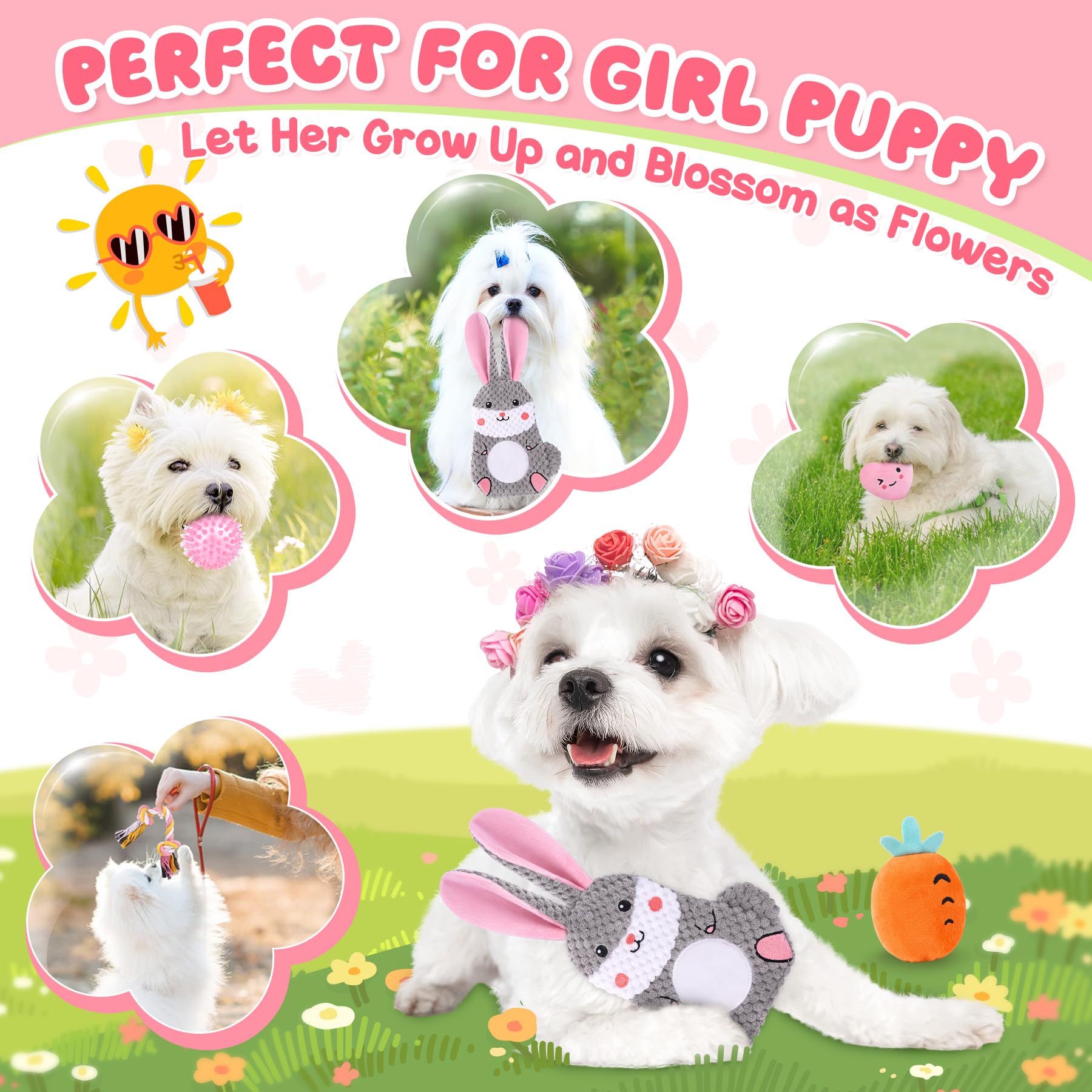 Pink Puppy Toys Set - 9 Chew & Squeak Toys for Small Dogs -2