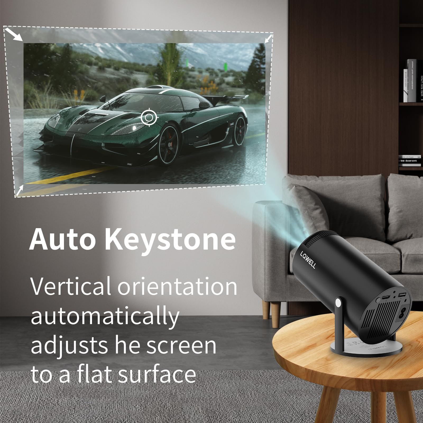 LQWELL® Proiettore, Mini Proiettore, Supporta Wi-Fi 5G, BT5.0 Con Sistema Operativo Android, Correzione Trapezoidale Automatica, Angolo Di 220 Gradi, Schermo Da 130 Pollici Per Telefono/PC, Nero