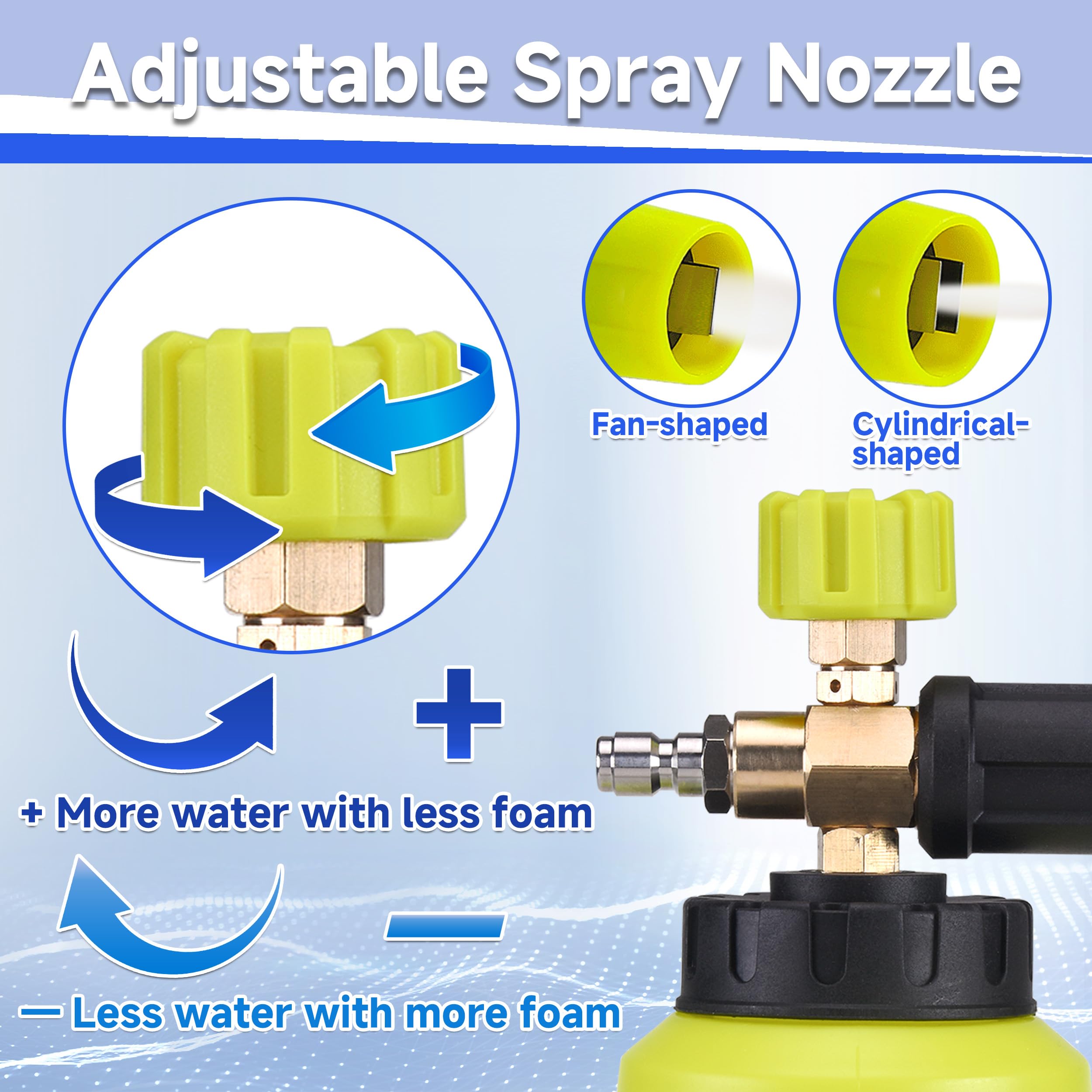 M MINGLE Lancia schiuma a doppio connettore, compatibile con Karcher K2-K7 | Jet Wash Foam Cannon Ricambio e Adattatore, 5 Ugelli Idropulitrice, 0,6 cm Quick Connect