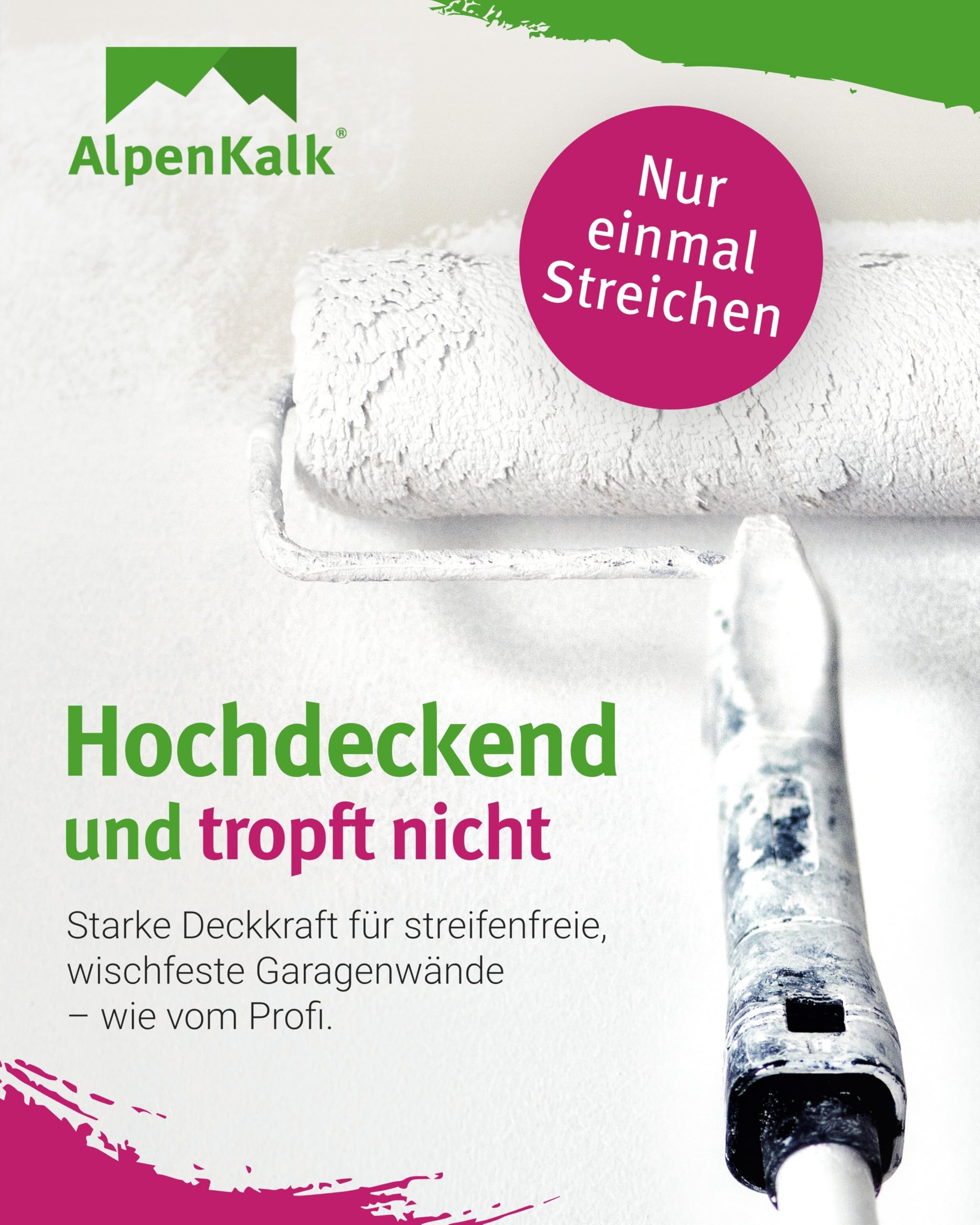 Weiße Garagenfarbe I 14 kg für ca. 70m² I Hochdeckende & wischfeste Kalkfarbe für Garagen I Atmungsaktiv & Anti-Schimmel Formel für ein natürliches Raumklima I Wandfarbe