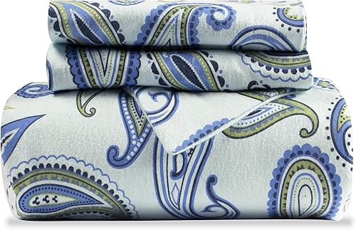 SUPERIOR Funda de edredón de franela de algodón con estampado floral de cachemira, juego de funda de edredón ultrasuave, decoración de lujo ligera,