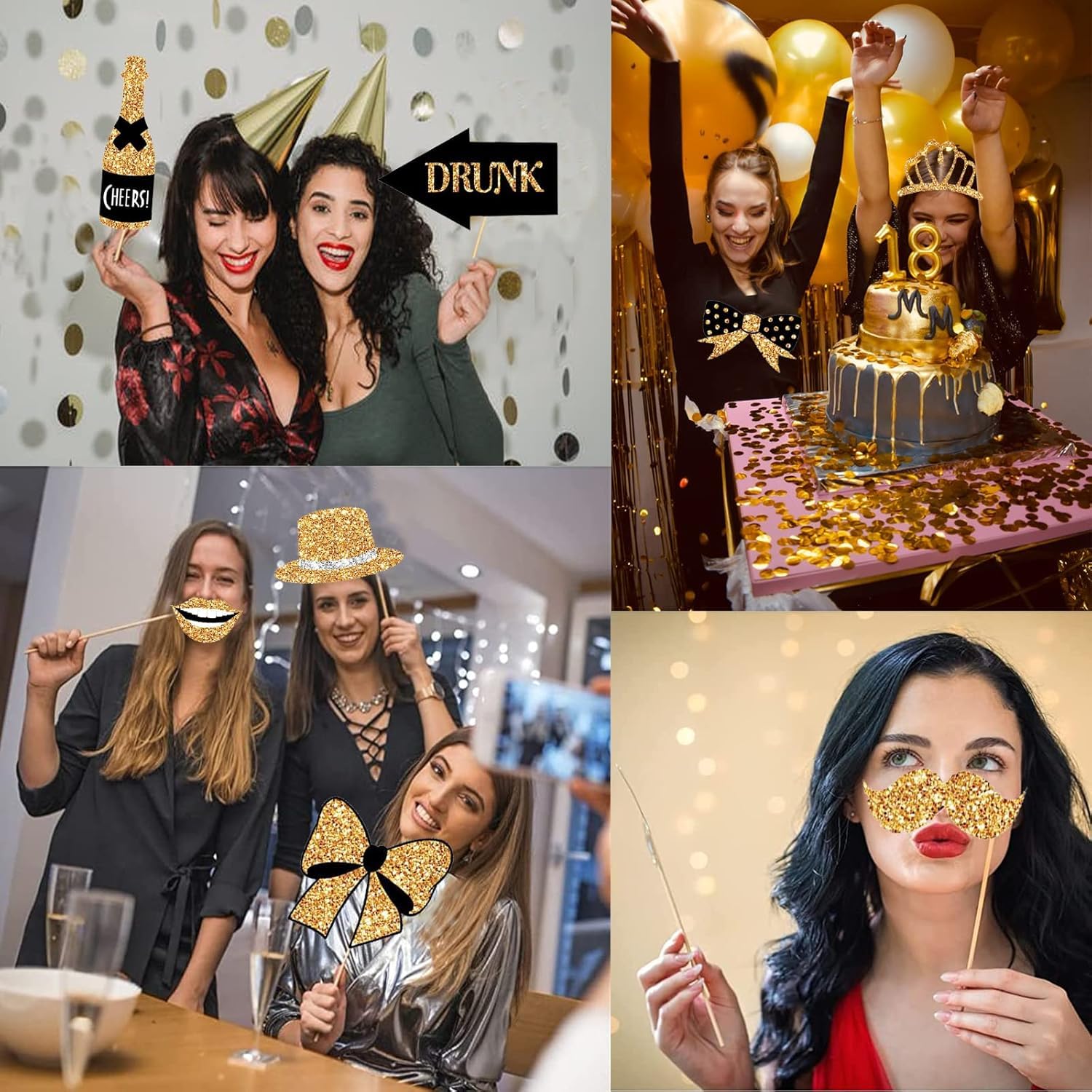 24 stuks grappige fotocabine rekwisieten voor verjaardag bruiloften feestbenodigdheden prom disco Mardi Gras feestbenodigdheden mix van hoeden, lippenstift, stropdas, kronen (zilverkleurig