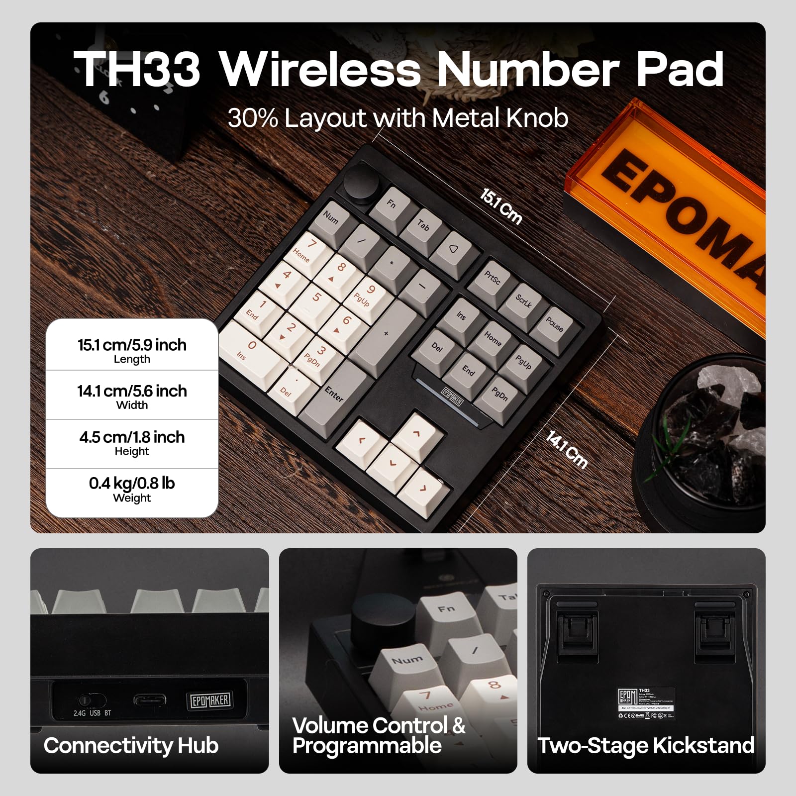 EPOMAKER TH33 Teclado mecânico sem fio, VIA, BT/2.4G/USB, hot-swap