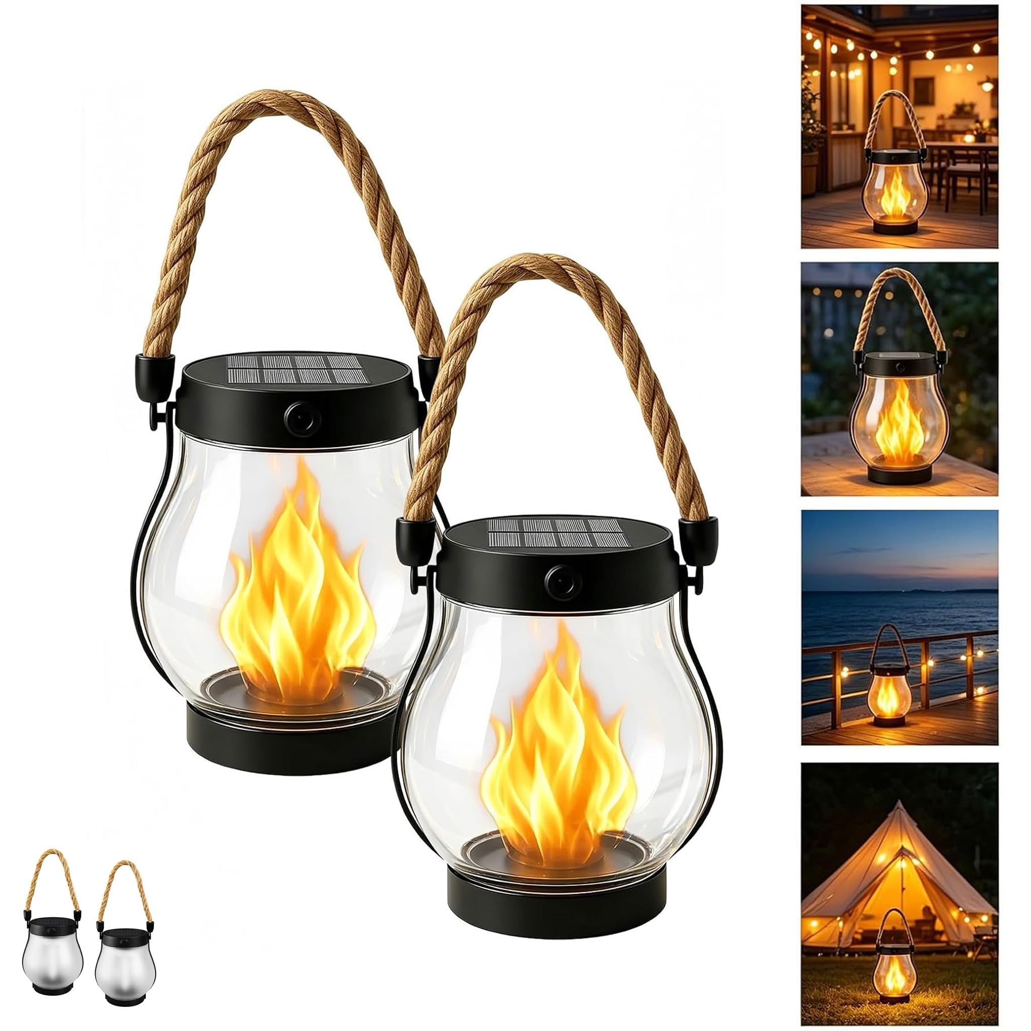 Klynero Solar-laterne Mit Flammeneffekt - 2er Set, IP65 Wetterfest