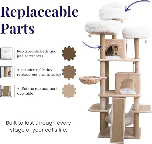 Miniatura 4 de Catry Árbol para gatos Babylon una torre compleja y dinámica para gatos con hamaca para gatos, poste rascador y juguetes juguetones, atrapa
