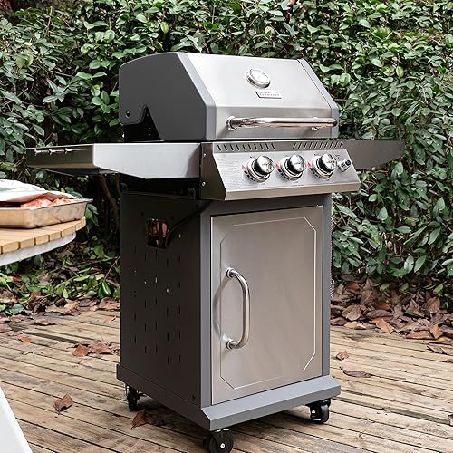 Miniatura 2 de Royal Gourmet GG3001S - Propano de acero inoxidable de 3 quemadores, 25,500 BTU, mesas laterales de gas estilo gabinete, parrilla de cocina al aire