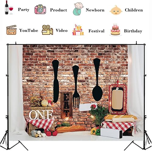 Miniatura 4 de Telones de fondo para fiesta de primer cumpleaños para niños, cocinero, pared de ladrillo, cubiertos de pan, decoración de pasteles de pan, fondos
